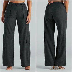 Windsor Charcoal Black Trendy Girl Wide-Leg Cargo Twill Pants NWT Size Small